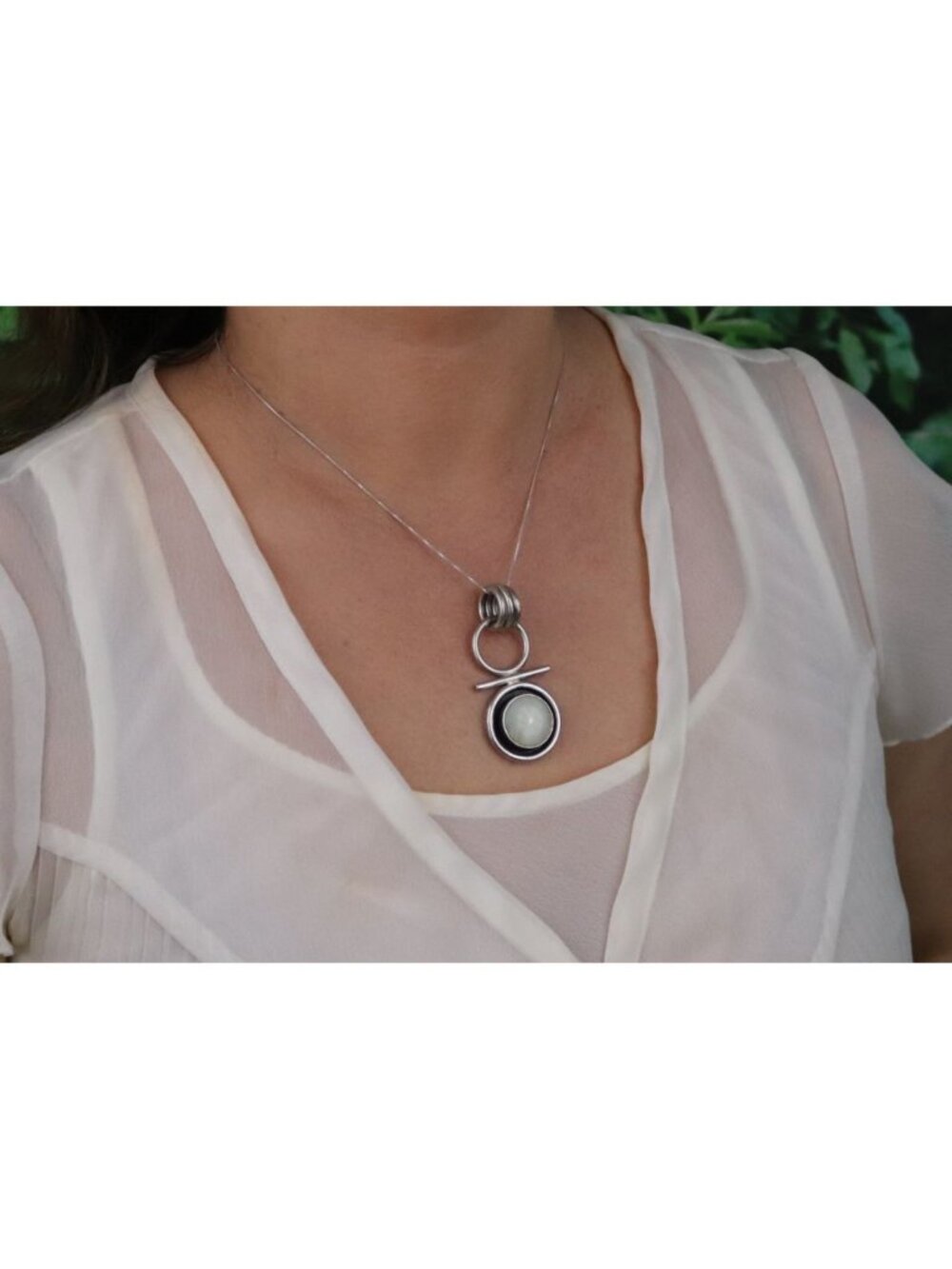 Pendant Only Sterling Silver Natural Mother of Pearl Pendant 2 1/4" x 1" - Picture 2 of 6